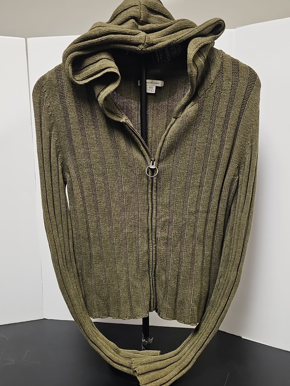 American Eagle Outfitters Olive Ribbed Zip-Up Hoodie